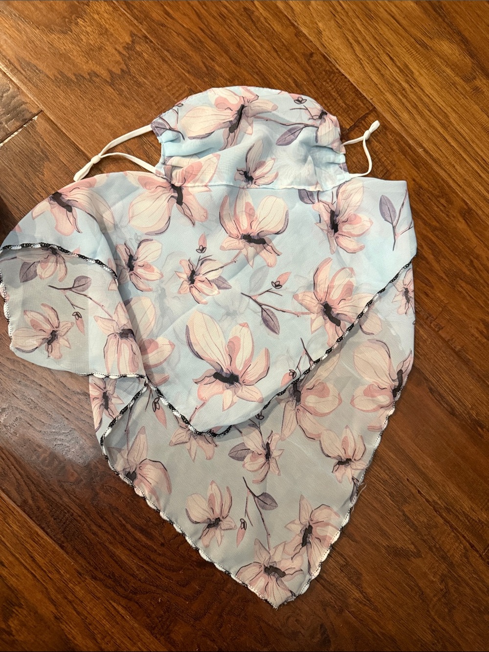 Floral Light Blue & Pink Face Mask Scarf - Women's Accessory